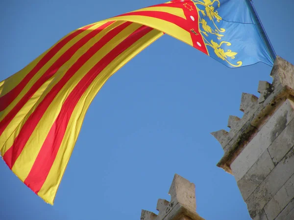 Bandera Valenciana Por Tanto Ciudad Valencia Comunidad Valenciana Una Senyera — Foto de Stock