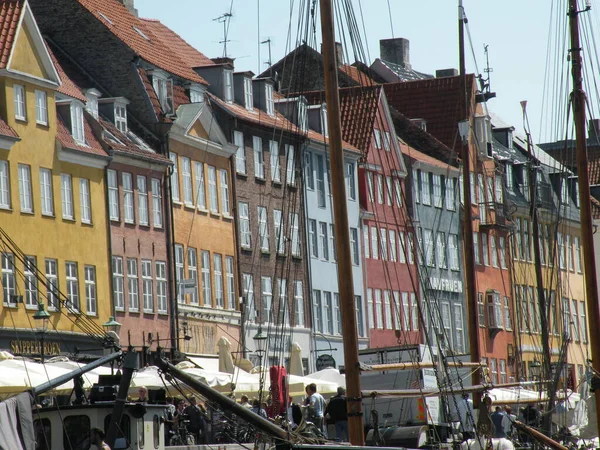 Nyhavn Old Port Copenhagen Colorful Houses Reflected Nyhavn — стоковое фото