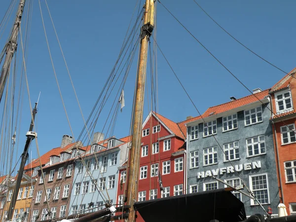 Nyhavn Old Port Copenhagen Colorful Houses Reflected Nyhavn — стоковое фото