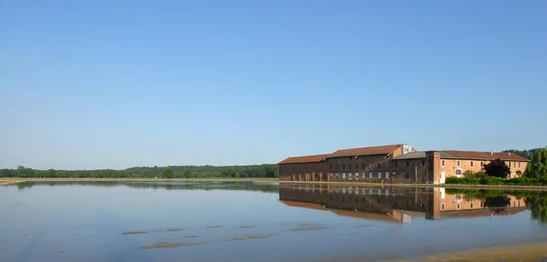 Piedmont 'un sular altında kalan çeltik tarlasında Mayıs ayında Vercelli ili güzel yansımaları ve renkleri olan bir su aynası olarak görülür..