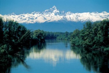 Mount Monviso is a symbol of the Piedmont Alps. From the Po Valley and from the cultivations and vineyards one can see his drawing that seems to be made by the hands of a child clipart
