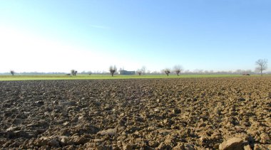 Toprak, Piedmont kırsalının antik cazibesiyle mavi gökyüzünün altına sürüldü..