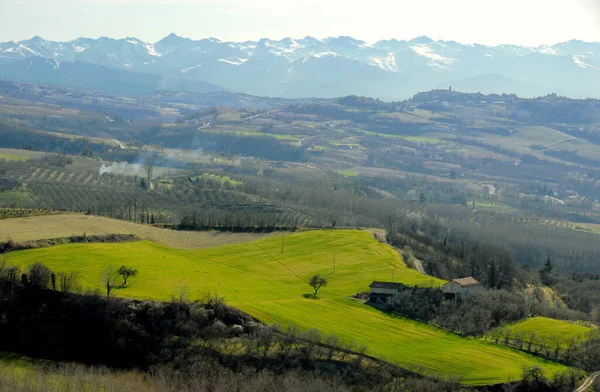 Colinas Piemonte Província Alessandria São Muito Gentis Com Aldeias Antigas — Fotografia de Stock