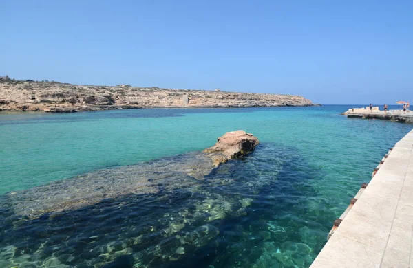 Transparent Blue Water Sea Lampedusa Cala Pisana Pelagie Islands Southernmost — Stock Photo, Image