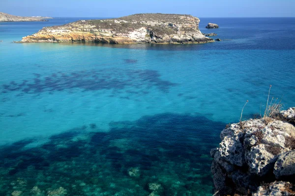 Transparent Blue Water Sea Lampedusa Rabbits Beach Pelagie Islands Southernmost — Stock Photo, Image