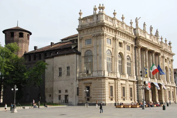 Palazzo Madama Egy Történelmi Épület Található Piazza Castello Torinóban Egy — Stock Fotó