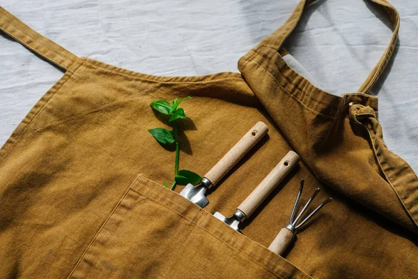 Delantal de jardinero con herramientas de jardín para cultivar jardín en casa y huerta. — Foto de Stock