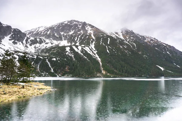 Montagnes Enneigées Incroyablement Belles Sur Rive Lac Faune Incroyable — Photo