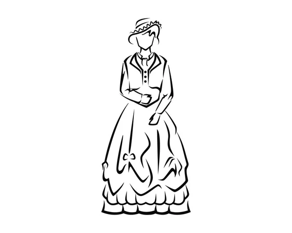 Старая Мода Леди Одета Викторианское Платье Силуэт Стиль Вектор — стоковый вектор