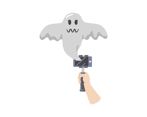Een Camera Vasthouden Met Ghost Floating Als Symbool Van Ghost — Stockvector