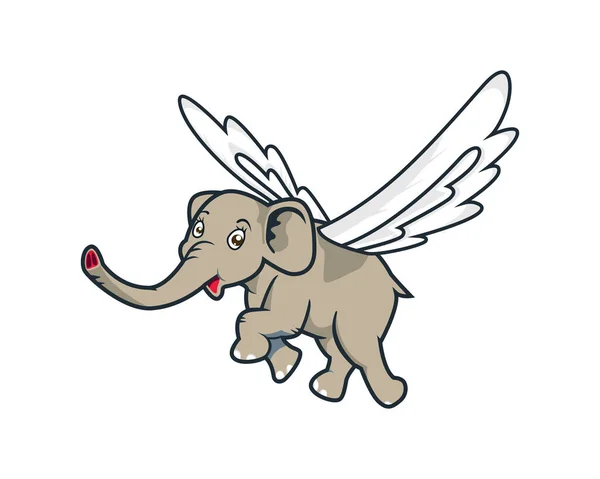 Flying Elephant Met Vrolijke Vrolijke Expressie Vector — Stockvector