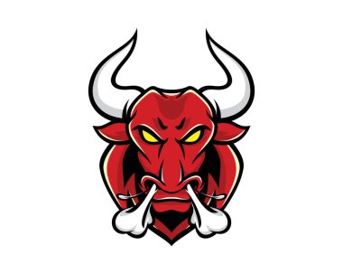 Kızgın Boğa Kafa, Ağır Nefes Alma Maskotu ve Çizim Vektörü