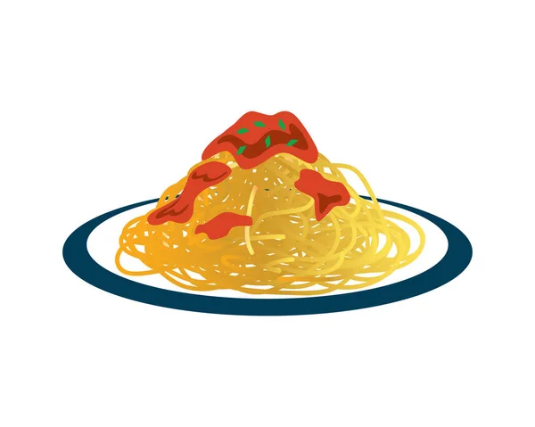 Delicious Plate Spaghetti Illustration Vector - Stok Vektor