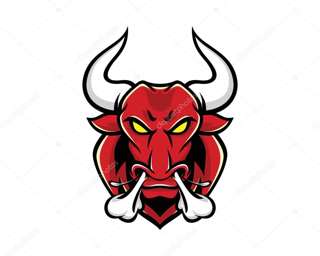 Angry Bull Head with Heavy Breathing Mascot and Illustration Vector
