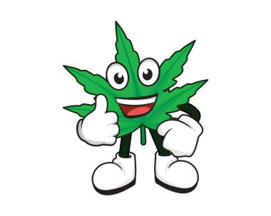 Marijuana Leaf Cartoon Character with Like and Recommending Gesture Illustration
