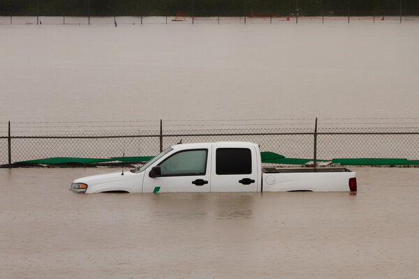 Truck Submerged in Flood Water