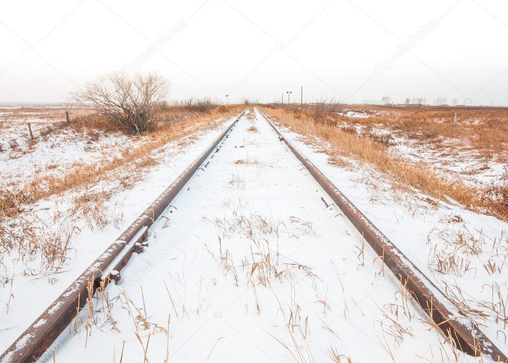 Landscape of Snowy Train Tracks