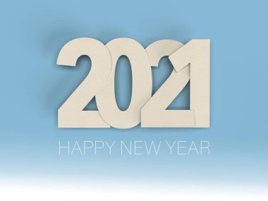 3 boyutlu görüntüleme. 2021 Mutlu Yıllar özgeçmişi. 2021 Kağıt Sanatı Metin Tasarımı