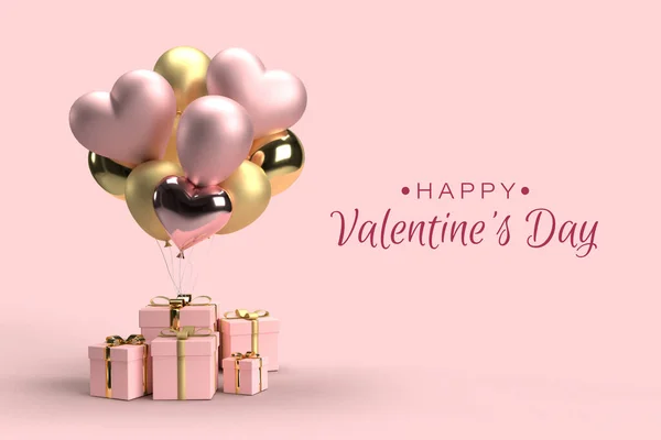 Pink heart shaped balloons with gift boxes and balloons for Valentines Day — Foto de Stock