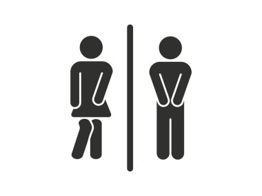 Tuvalet kapısı için komik karakterler. Vektör siyah siluet.