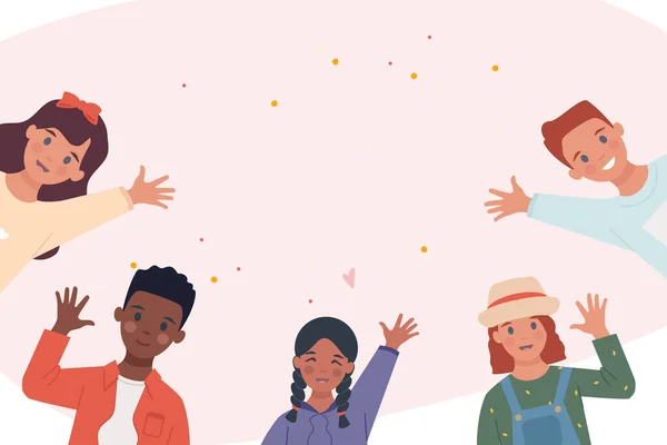 Набір з багатоетнічними дітьми, що піднімають руки у вітаннях — стоковий вектор