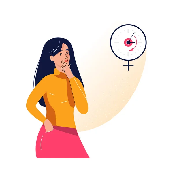 Vektorová ilustrace mladé ženy přemýšlející o jejích menstruacích — Stockový vektor