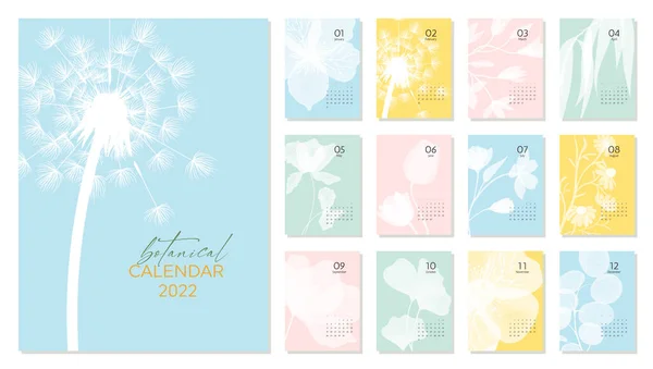 2022 plantilla de calendario con silueta blanca de flores y 12 páginas por cada mes — Archivo Imágenes Vectoriales