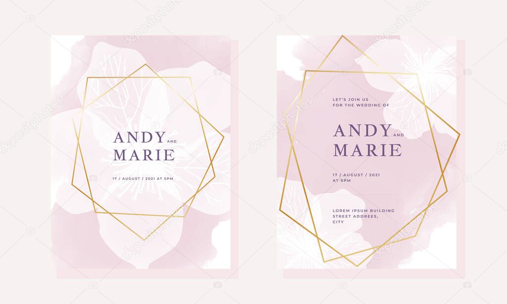 Beautiful wedding invitation template with white flowers in a rustic style