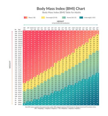 Vücut Kütle İndeksi BMI Çizelgesi