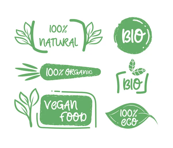 Organic food labels. Vegan label and healthy foods badges set — Stock Photo, Image