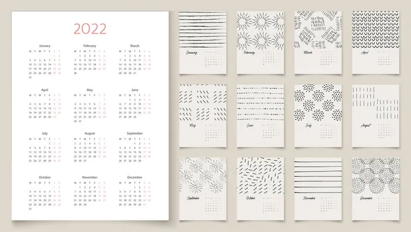 2022 diseño de calendario con ilustraciones de vectores artísticos abstractos — Archivo Imágenes Vectoriales