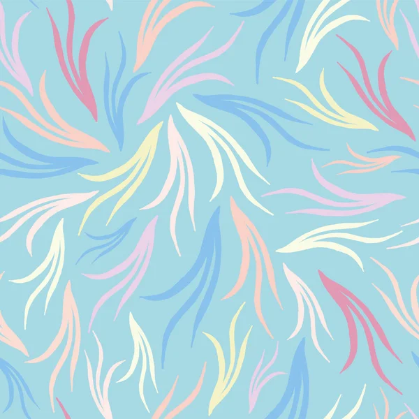 Mavi arkaplanda soyut renksiz, tekrarlanan vektör deseni. Canlı pastel renkler modern, siluetli, düz tasarım.