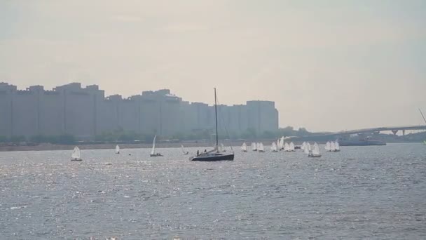 Boot met mijn zeil drijvend op de rivier — Stockvideo