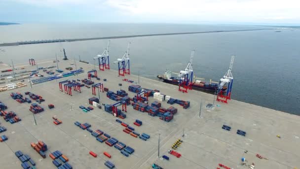 Cargo port Bronka, aerial view — Stock Video