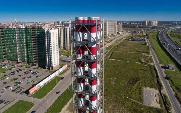 Aerial view of new modern gas boiler house in a residential area  the city — Stock Photo, Image