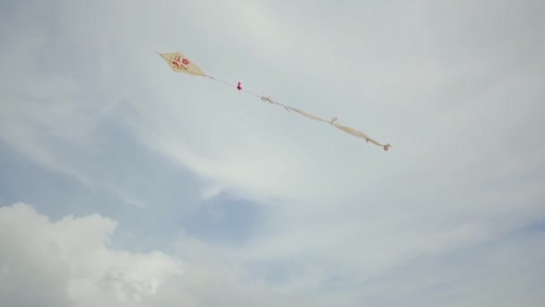 Una cometa se eleva en el cielo nublado — Vídeo de stock