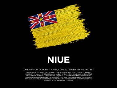 Niue bayrağı. Niuean ve Polinezya Kültürü. Canlı, desenli fırça darbesi etkisi tarzı. Kopyalama alanı olan siyah arkaplan. Negatif boşlukta dramatik kompozisyon.