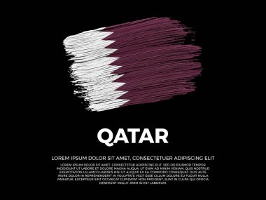 Katar bayrağı. Katar ve Arap Kültürü. Canlı, desenli fırça darbesi etkisi tarzı. Kopyalama alanı olan siyah arkaplan. Negatif boşlukta dramatik kompozisyon. 