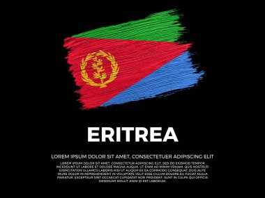 Eritre bayrağı. Eritre ve Afrika Kültürü. Canlı, desenli fırça darbesi etkisi tarzı. Kopyalama alanı olan siyah arkaplan. Negatif boşlukta dramatik kompozisyon