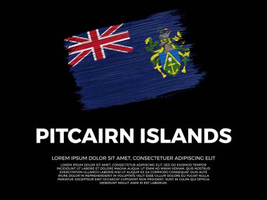 Pitcairn Adaları bayrağı. Pitkern ve Polinezya Kültürü. Canlı, desenli fırça darbesi etkisi tarzı. Kopyalama alanı olan siyah arkaplan. Negatif boşlukta dramatik kompozisyon.