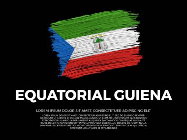 Ekvator Guiena bayrağı. Ekvator ve Afrika Kültürü. Canlı, desenli fırça darbesi etkisi tarzı. Kopyalama alanı olan siyah arkaplan. Negatif boşlukta dramatik kompozisyon.