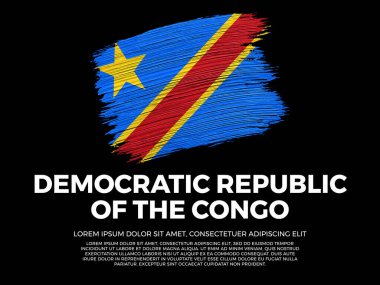 Demokratik Kongo Cumhuriyeti bayrağı. Kongo ve Afrika Kültürü. Canlı, desenli fırça darbesi etkisi tarzı. Kopyalama alanı olan siyah arkaplan. Negatif boşlukta dramatik kompozisyon. 