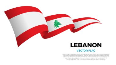 Lübnan bayrağı. Lübnan, Arap ve Akdeniz Kültürü. Ülke adı ve kopyalama alanı olan temiz beyaz bir arkaplan ile ayarlayın. Gerçekçi gölgelerle dinamik bir dalga etkisi yaratan üç katmanlı parlayan bir vektör bayrağı