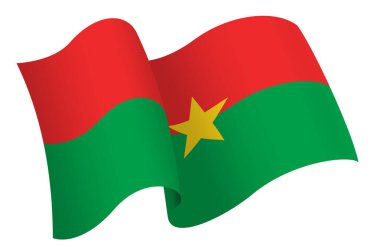 Burkina Faso bayrağı. Hareket ve el sallama etkisi gösteren kurdele tarzı bir bayrak. Zarif kıvrımlar ve gerçekçi gölgeleme hareket hissi yaratır. Uluslararası projeler, seyahat materyalleri ve kültürel sunumlar için ideal