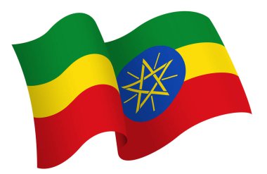 Etiyopya bayrağı. Hareket ve el sallama etkisi gösteren kurdele tarzı bir bayrak. Zarif kıvrımlar ve gerçekçi gölgeleme hareket hissi yaratır. Uluslararası projeler, seyahat materyalleri ve kültürel sunumlar için ideal