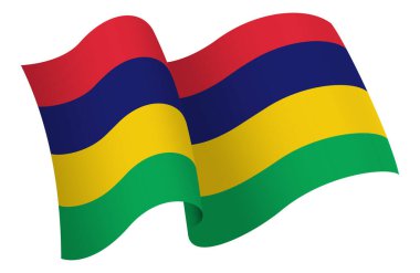 Mauritius bayrağı. Hareket ve el sallama etkisi gösteren kurdele tarzı bir bayrak. Zarif kıvrımlar ve gerçekçi gölgeleme hareket hissi yaratır. Uluslararası projeler, seyahat materyalleri ve kültürel sunumlar için ideal
