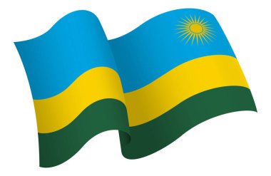 Flag of Rwanda. Ribbon style flag that conveys a sense of movement and waving effect. The elegant curves and realistic shading create a sense of motion. Ideal for international projects, travel materials and cultural presentations