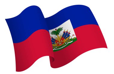 Haiti bayrağı. Hareket ve el sallama etkisi gösteren kurdele tarzı bir bayrak. Zarif kıvrımlar ve gerçekçi gölgeleme hareket hissi yaratır. Uluslararası projeler, seyahat materyalleri ve kültürel sunumlar için ideal