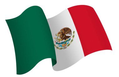 Meksika bayrağı. Hareket ve el sallama etkisi gösteren kurdele tarzı bir bayrak. Zarif kıvrımlar ve gerçekçi gölgeleme hareket hissi yaratır. Uluslararası projeler, seyahat materyalleri ve kültürel sunumlar için ideal