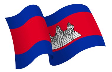 Kamboçya bayrağı. Hareket ve el sallama etkisi gösteren kurdele tarzı bir bayrak. Zarif kıvrımlar ve gerçekçi gölgeleme hareket hissi yaratır. Uluslararası projeler, seyahat materyalleri ve kültürel sunumlar için ideal